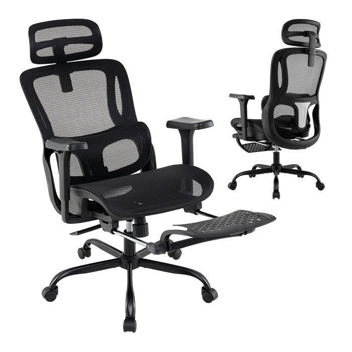 Chaise de Bureau Ergonomique - COSTWAY - Dossier Haut et Têtière Rotative - Support Lombaire Ajustable - Hauteur du Siège 48-55 cm
