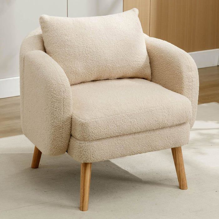 Canapé - fauteuil avec coussin qui épaissi fauteuilchaise à jambes en bois massifen Teddy veloursbeige