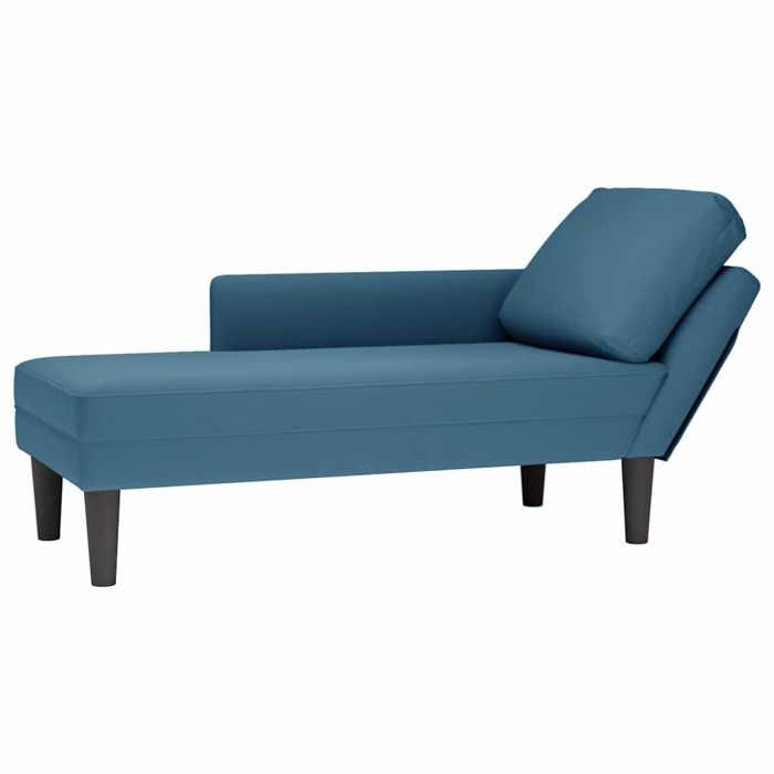 Printemps/été 2025 Fauteuil long SOLOMON avec coussin et accoudoir droit bleu velours - 132x56x70 cm LV153