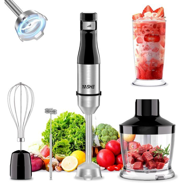Mixeur Plongeant 5 En 1 – 1000W, 21 Vitesses + Mode Turbo – Accessoires : Bol Hachoir, Fouet, Batteur à Mousse – Sans BPA - 7