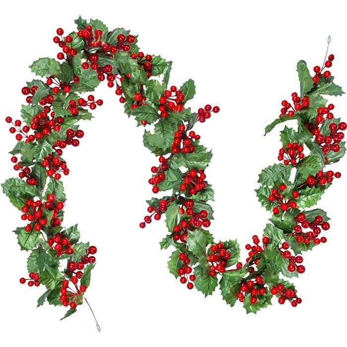Guirlande De Baies De Houx Artificielles 1,8m – Décoration Noël Rouge Et Verdure Réaliste Pour Maison