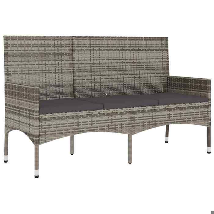 Banc de jardin 3 places - JILL - Résine tressée - 140x51x85 cm - Gris - Coussins inclus - Cadre en acier