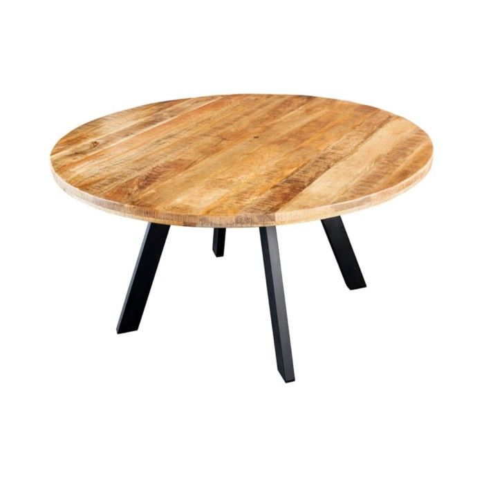 Table de salle à manger LODEN – Bois massif et métal – 140 cm – Ronde – Style industriel