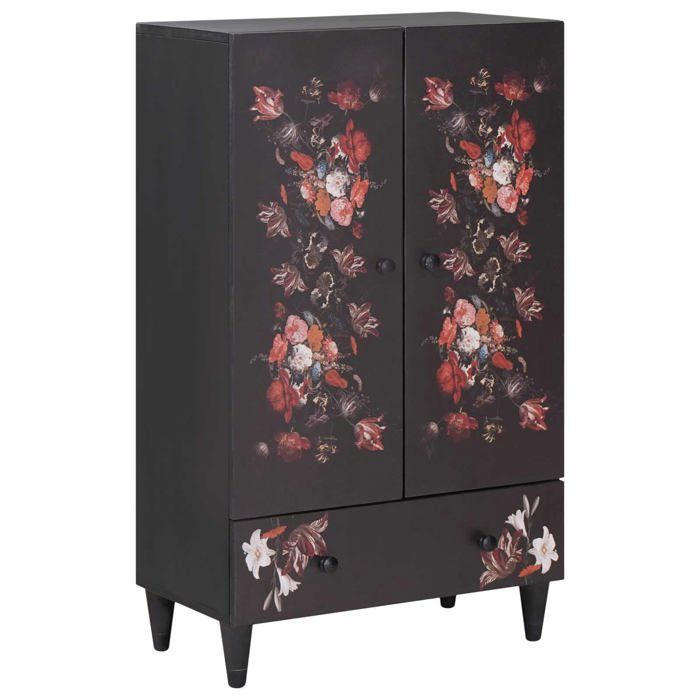 Armoire de rangement multicolore - vidaXL - Bois de mangue massif - 60x335x100 cm - Motif floral - Poignées en laiton