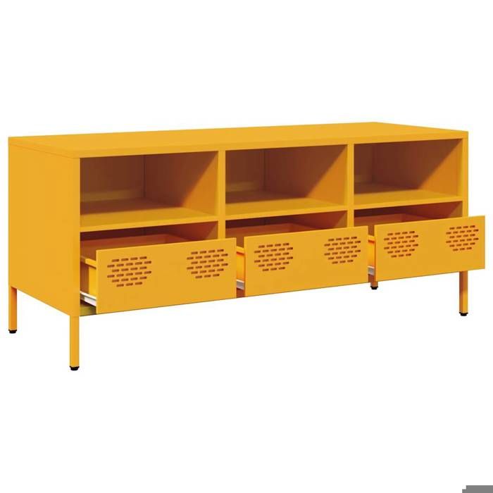 NEUF Armoire TV - Jaune - Meuble TV - TABLE TV - jaune moutarde 101 5x39x43 5 cm - acier laminé à froid TT4963