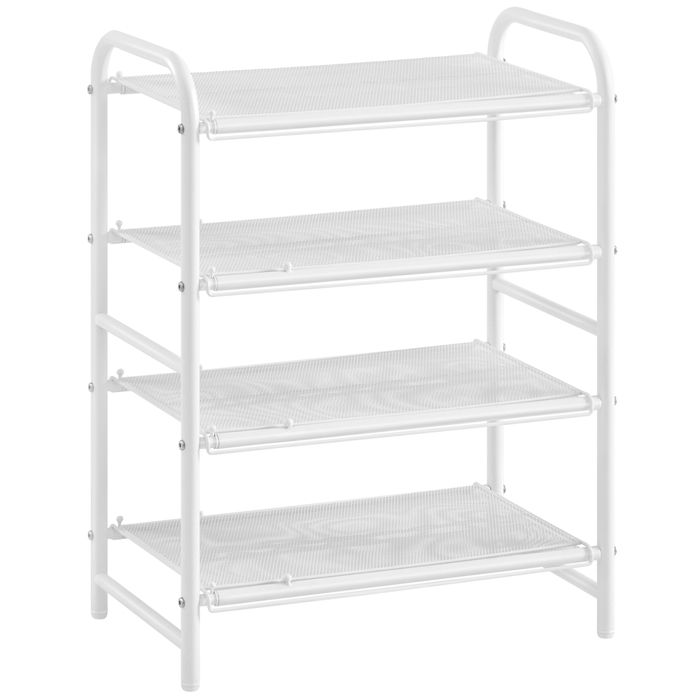 Yaheetech Étagère à Chaussures Extensible à 4 Niveaux en Maille Métallique Capacité 15–20 Paires de Chaussures Blanc