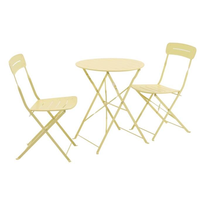 Table de jardin bistrot pliante ronde acier + 2 assises jaune - Balconea Table de jardin bistrot pliante ronde acier + 2 assises jaune - Balconea