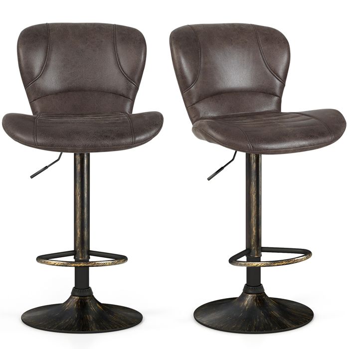 GIANTEX Tabourets de Bar- Lot de 2 Chaises de Bar- Hauteur Réglables- Siège Pivotant à 360°- Dossier- Repose-Pieds- Marron