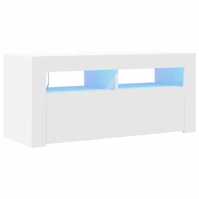 En solde Meuble TV pour Télévision - CLOUD - TABLE TV/BANC TV - avec lumières LED - blanc 90x35x40 cm LL4276
