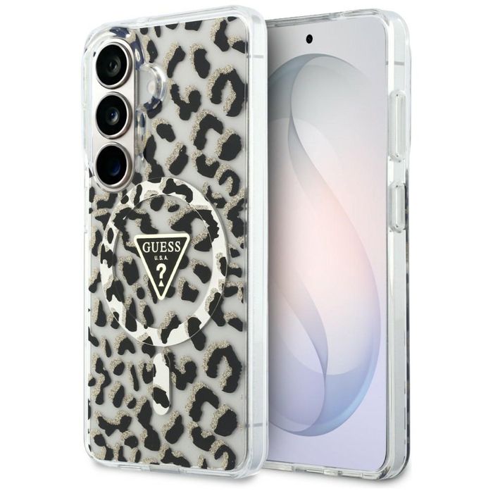 Coque Guess IML Leopard Print Triangle MagSafe pour Samsung Galaxy S26 - Black