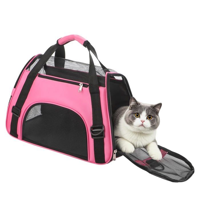 Sac de Transport Portable Chat Chien Sac à Main Résistant à lusure pour Chaton Chiot Caisse de Transport Respirant rose
