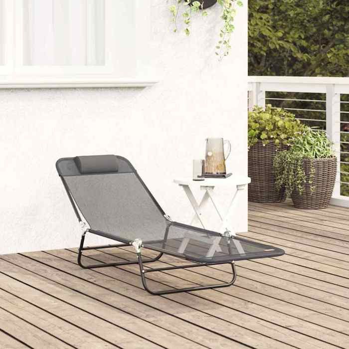 Promo 2026 Chaise longue de jardin 1 pcSHIELD Fauteuil long de piscinearrière cour pliante 182x55x855cm Textilène 182x55x - vue 2