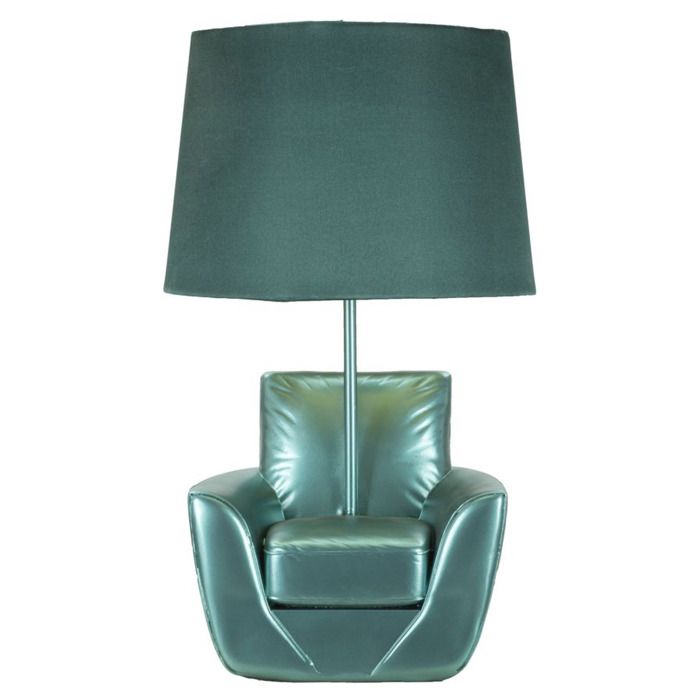 Lampe de chevet Midcentury Turquoise en résine avec abat-jour en tissu - Réf. VK8681847405856