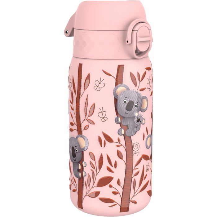 Gourde Enfant Inox Léger 400ml Non Isolé Anti-Fuite Facile à Ouvrir Verrouillage Sécurisé Lavable au Lave Koalas