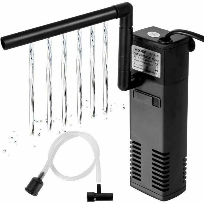 Filtre Aquarium Interne 4 en 1 - LON® - 600L/H Débit Réglable - pour 60L - avec Éponges Filtrantes et Oxygénation