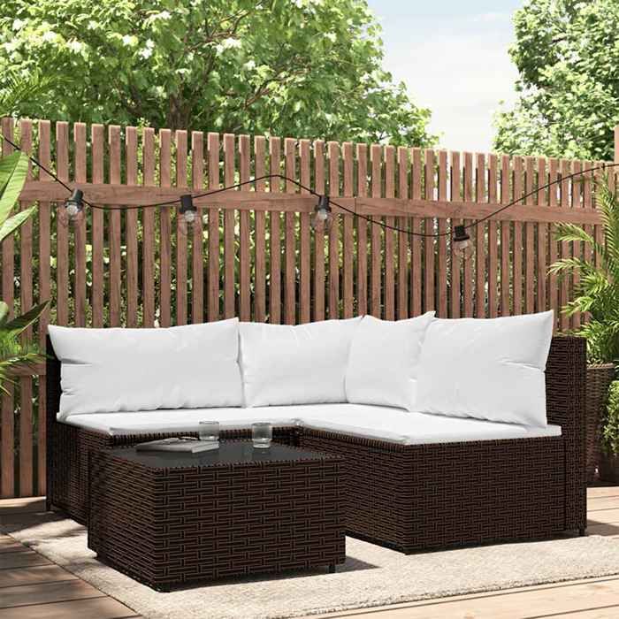 VIDAXL Salon de jardin - (4 pcs) - SOFA DE JBALCON - avec coussins Marron Résine tressée 63x63x57.5 cm S761