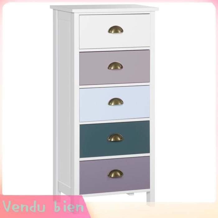LIA Chiffonnier 5 tiroirs multicolore MDF 45x30x95 4cm