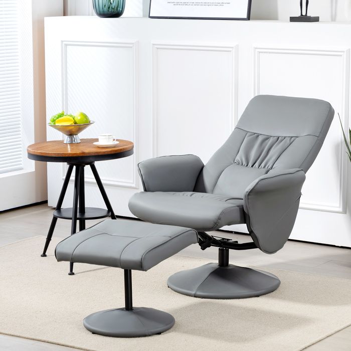 Lot de 2 fauteuils relax avec repose-pieds hauteur réglable dossier inclinable gris clair