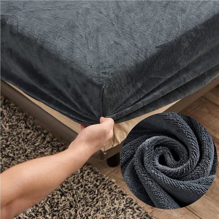 Drap-housse pour lit 150 x 200 x 25 cm Velours respirant réglable couleur gris foncé gris PARURE DE DRAP