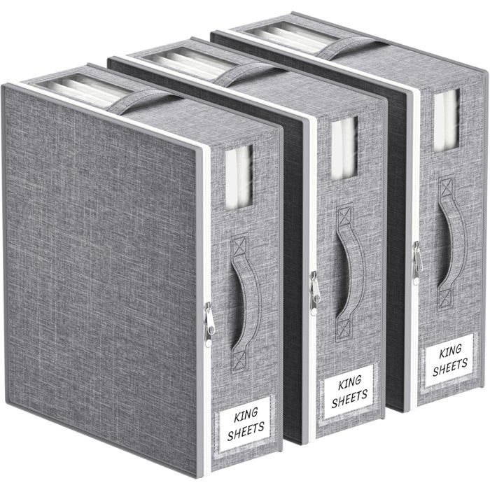Boîte de rangement pour linge de lit - Lot de 3 - Dimensions 38x33x12 cm - Fenêtres transparentes
