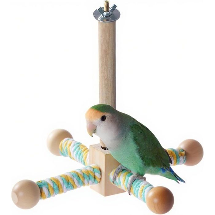 Perchoir Rotatif pour Oiseaux Aire de Jeu à Suspendre pour Cages à Oiseaux Perchoir Rotatif en Bois aux Perroquets de Taille Mo