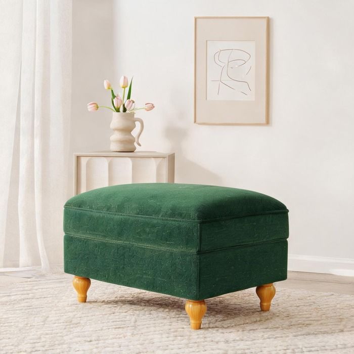 Pouf rectangulaire en chenille vert riche 90x56 5x49 cm – jupe amovible – usage intérieur
