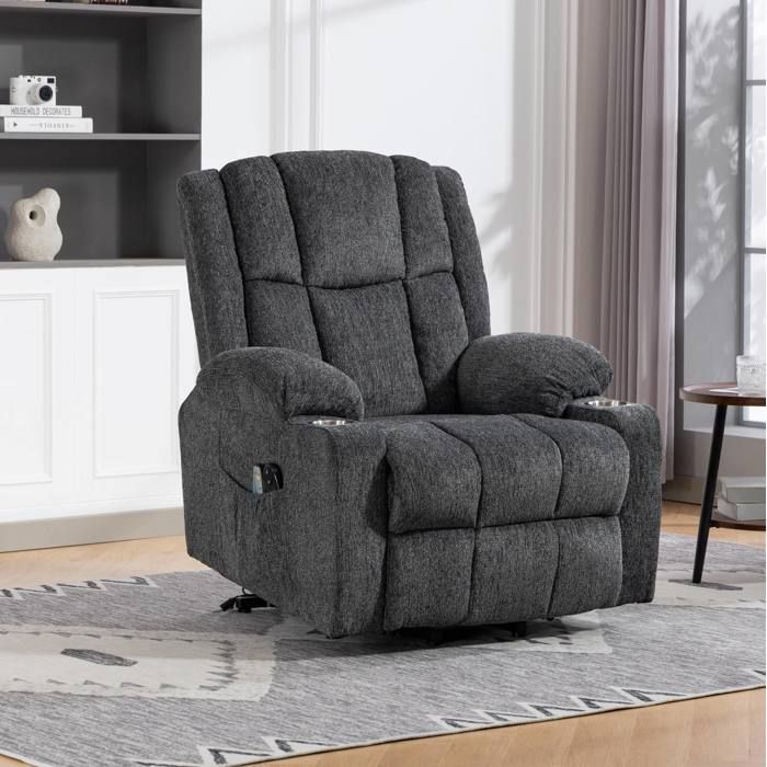 MEUBLIV Fauteuil releveur électrique massant avec chauffage repose-pieds réglable 2 porte-gobelets gris foncé