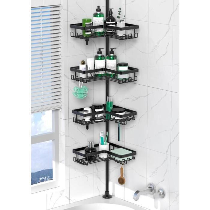 Etagere DoucheEtagere Telescopique Douche sans Percageavec 4 paniers étagère de Salle de Bain(Noir)