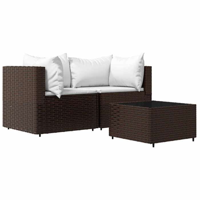 Les SoldesSalon de jardin 3 pcs Anti UV - avec coussins - mobilier dextérieur - marron résine tressée(63 x 63 x 57 5 cm) ote72w