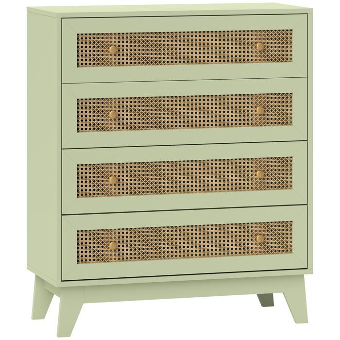 Commode - HELLOSHOP26 - 4 tiroirs - Façades cannées rotin - Vert/naturel - Dispositif anti-basculement Commode - HELLOSHOP26 - 4 tiroirs - Façades cannées rotin - Vert/naturel - Dispositif anti-basculement