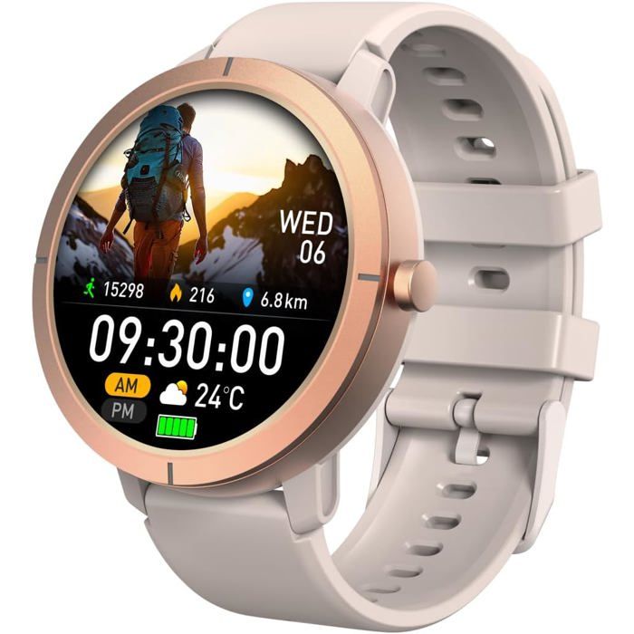 Montre Connectée Femme GPS AMOLED 1 32 IP68 Sport Randonnée Course Natation Cardio Sommeil Android iOS Or