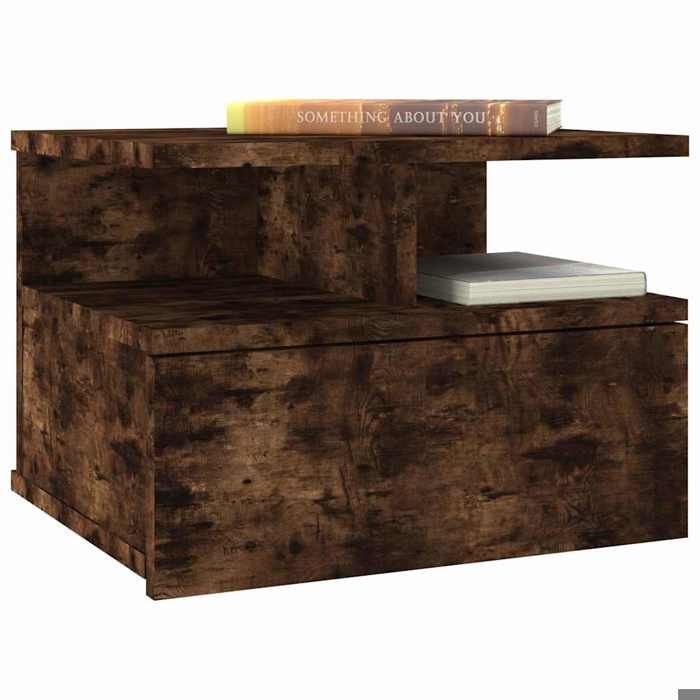 Soldes d’automnePetite Armoire de lit Brun - Table de chevet flottante - fixe mur - Chêne fumé - 40x31x27cm - Bois ingénierie 713