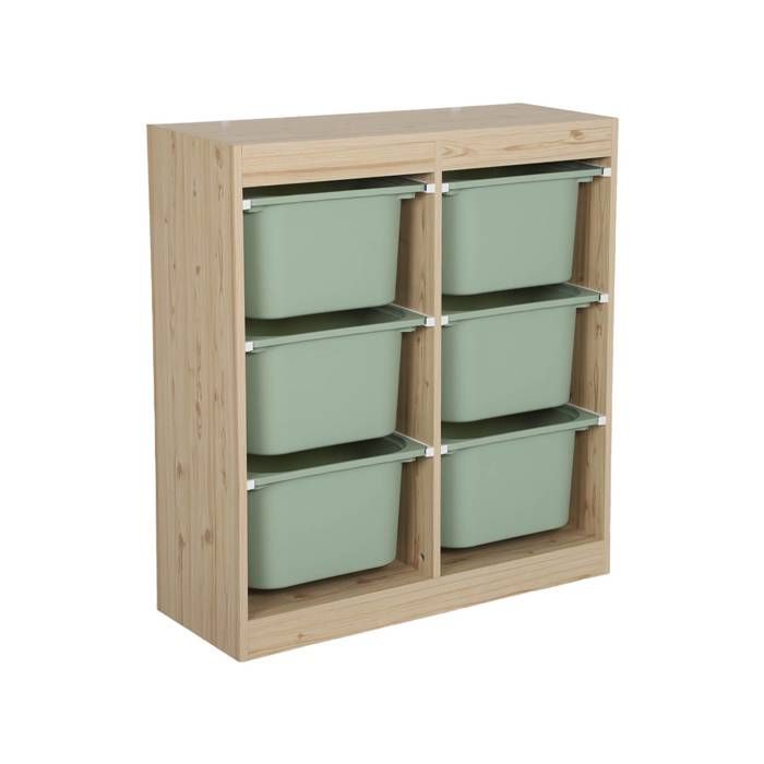 Meuble de rangement enfant 6 bacs de rangement en plastique vert de gris - Sora