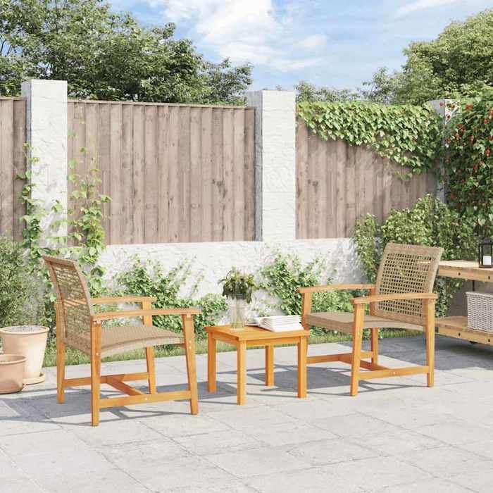 Beige Ensemble de bistro 3 pcs beige résine tressée et bois dacacia - Siège de balcon LV64981 Beige Ensemble de bistro 3 pcs beige résine tressée et bois dacacia - Siège de balcon LV64981