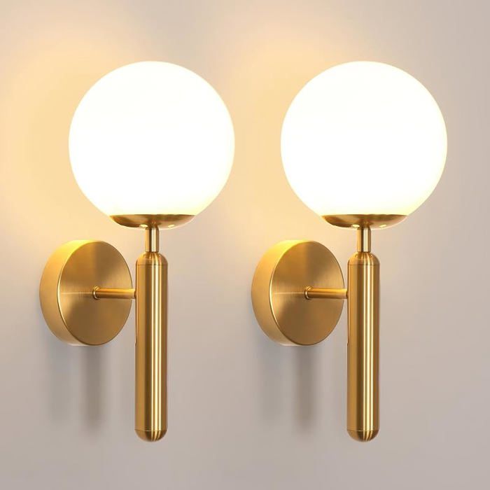 Lot de 2 Appliques Murales E27 en Verre Luminaires Intérieurs Modernes pour Salon Chambre à Coucher Couloir Doré LAMPE DECORATIVE