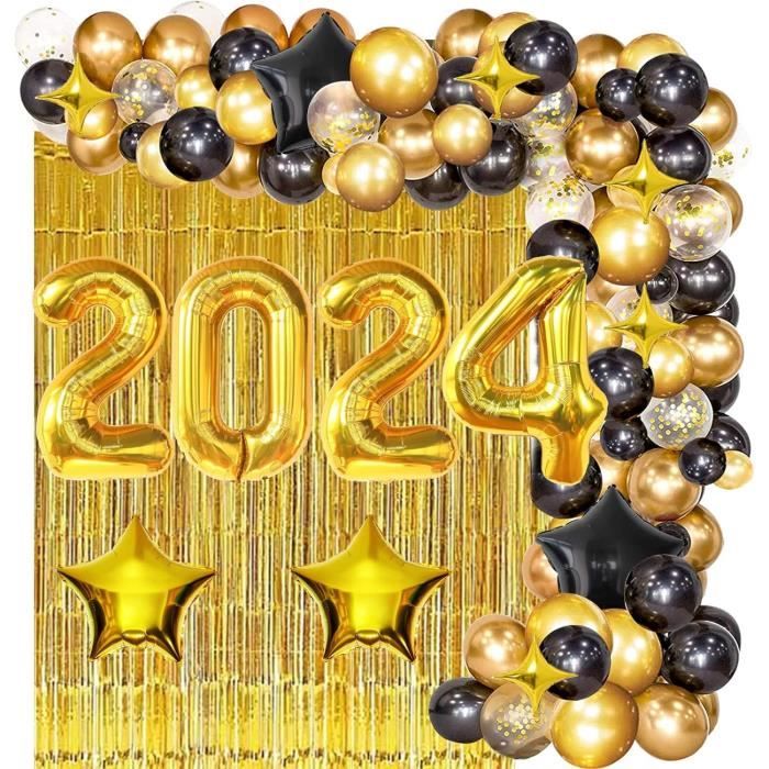 DPKOW Français Déco du Nouvel an 2024 Ballon de Bonne année Ballons en  Latex d'aluminium réveillon du Nouvel an fête Fournitures Noir Or Argent  Happy
