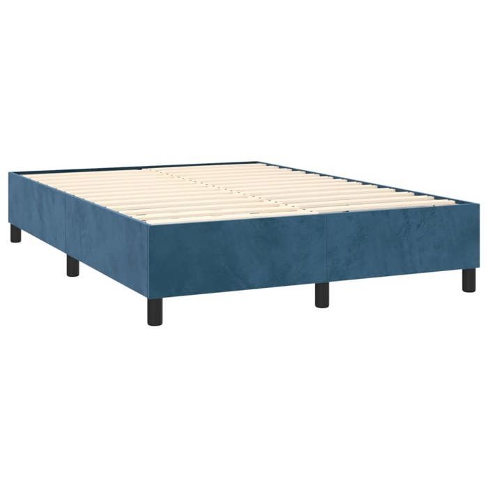 Sommier a lattes sur pieds cadre de lit 140x190 cm tissu velours bleu fonce TDL0207312 Sommier a lattes sur pieds cadre de lit 140x190 cm tissu velours bleu fonce TDL0207312