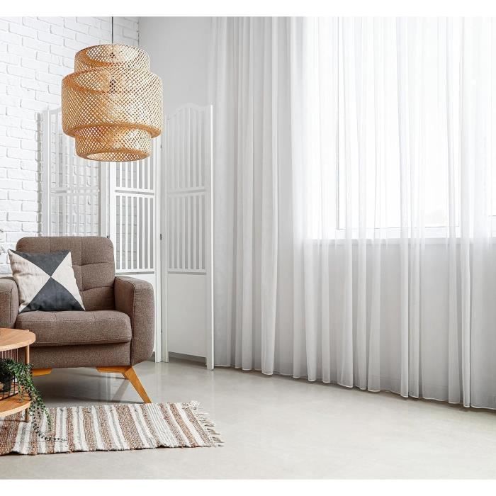 Store Bateau Blanc Avec Passants - Brodé, Semi-transparent - 45 X 140 Cm - Polyester Facile D'entretien - 5