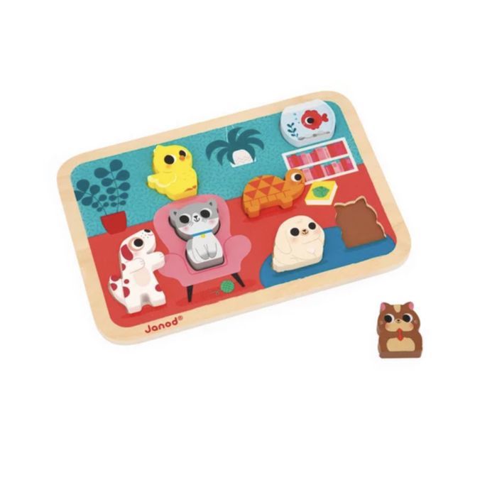 Chunky puzzle les animaux familiers - JANOD - J07122 - Jaune - Dès 18 mois