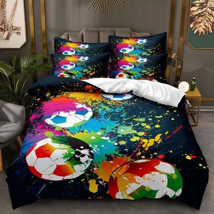 Housse De Couette 3D Football Pour Garçon/Ado | Microfibre Douce 220x240 Cm + Taie 50x75 Cm | Déco Chambre Sportive