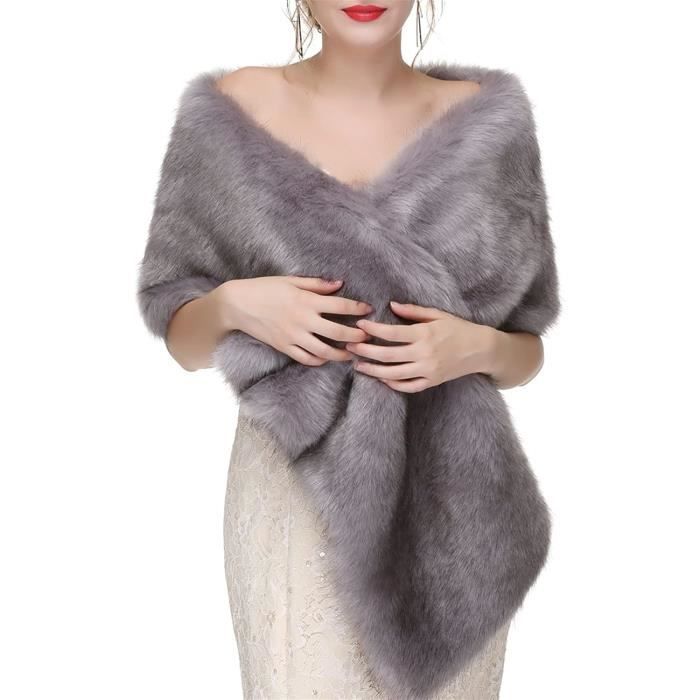 Fourrure Châle Écharpe Étole De Femme Châle Étole En Fausse Fourrure Epaisse Poncho Châle De