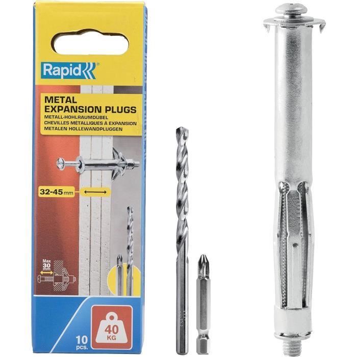 Lot De 10 Chevilles à Expansion Rapid Pour Placo - Charge Max 25kg, Pour Cloisons 16-26mm, Avec Foret