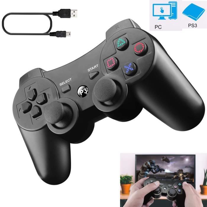 Manette PS3, Manette sans fil pour Playstation3 Bluetooth Manette de jeu pour  PS3 avec Double Vibration Six Axes Télécommande - Cdiscount Informatique