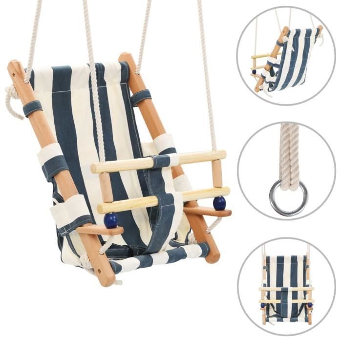 Balancoire Pour Bebe Avec Ceinture De Securite Coton Bois Bleu Cdiscount Jeux Jouets