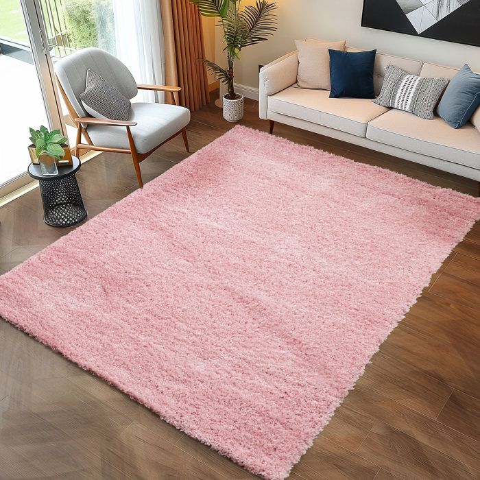 Tapis Shaggy pile longue couleur unique Rose