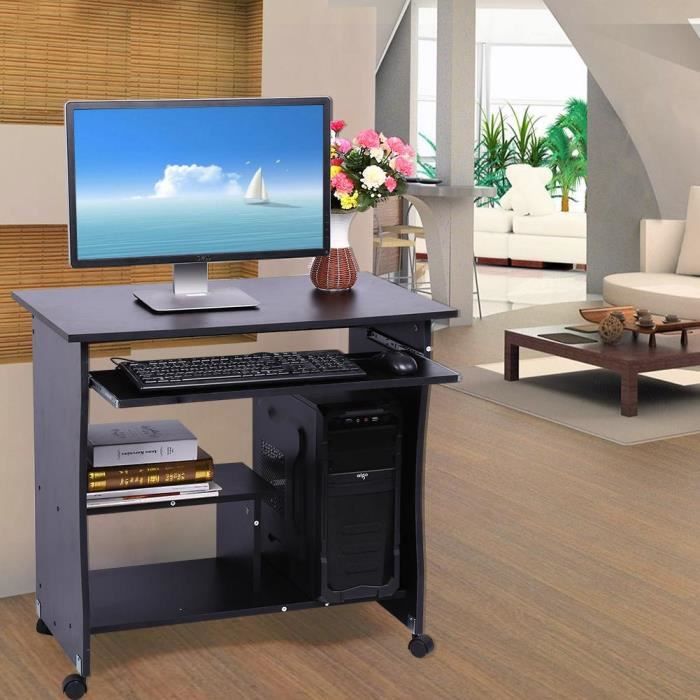 Bureau table meuble informatique multimédia，Noir - Cdiscount Maison