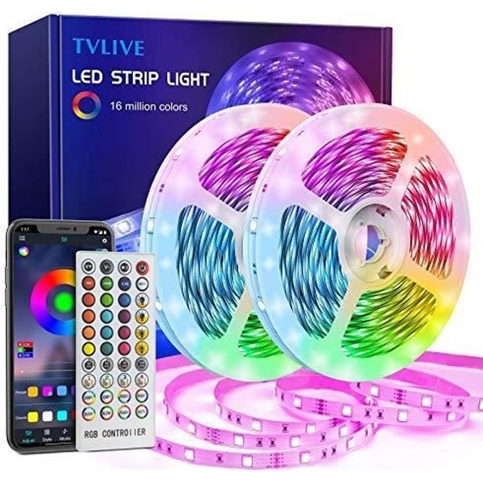 TVLIVE Ruban LED 20M Bande LED RGB avec Télécommande à 40 Touches, Synchroniser  avec Rythme de Musique, Contrôlé par APP du Smartpho - Cdiscount Maison