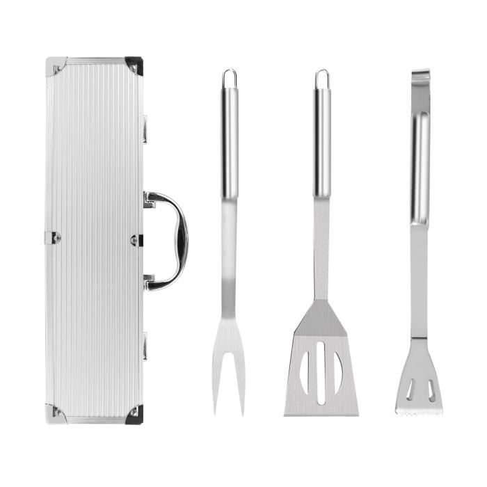 Set d'Ustensiles Bbq pour Grillades, Lot d'Ustensiles pour Barbecue, Mallette en aluminium, 3 ustensiles en acier inoxydable, Matéri