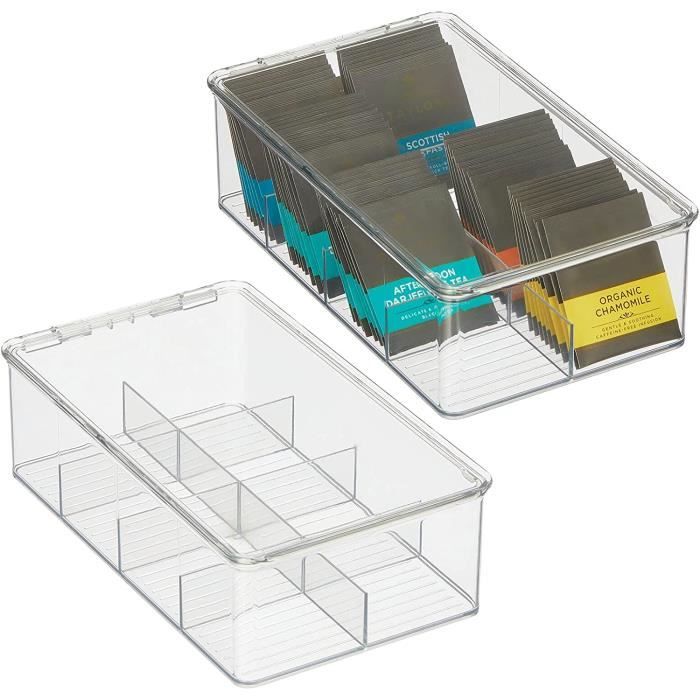 Boîtes De Rangement Empilables MDesign - Lot De 4 - Plastique Transparent 14x17x18 Cm - Pour Frigo, Congélo, Placard - Avec Couvercle à Charnière