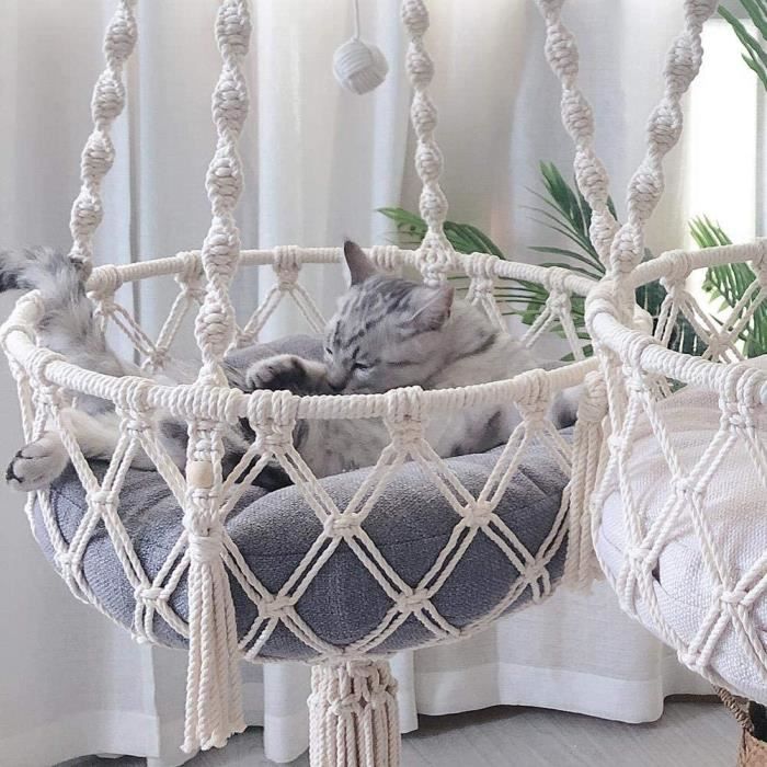 Hamac Pour Chat Hamac En Macrame Avec Coussin Corde En Coton Hamac Pour Chat Fenetre Perche Mur Suspendu Panier A Bascule En Mac Cdiscount